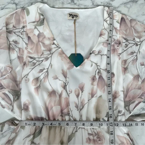 Show Me Your Mumu Adore Maxi Dress Forever Vine Floral Flutter Sleeves Large - Picture 9 of 11